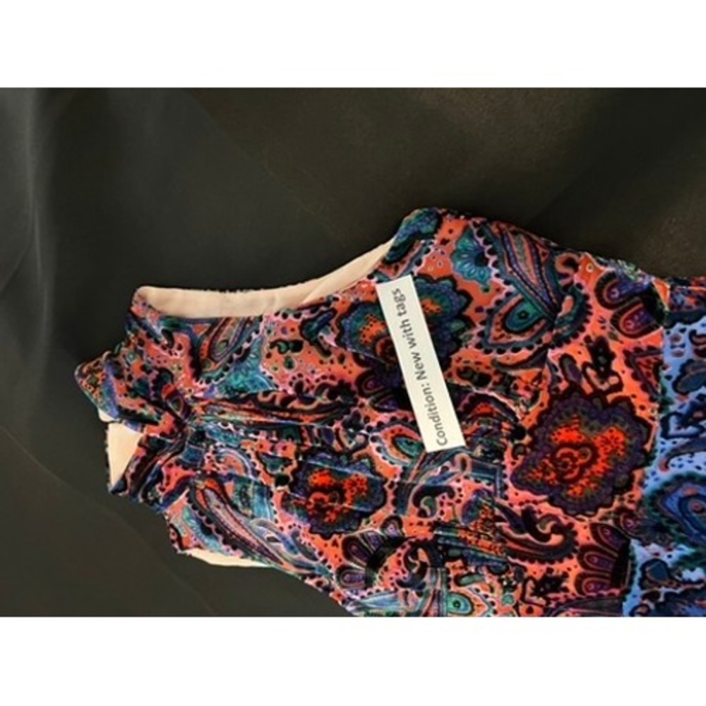 Moulinette Soeurs Anthropologie Velvet Paisley Halter Midi Dress Blue Orange 2 - Picture 4 of 15